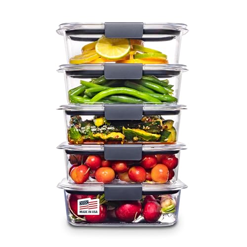 Rubbermaid Brilliance Food Storage Containers Bpa Free Airtight Lids Ideal for Lunch Meal Prep &amp;amp; Leftovers Set of 5 (3.2 Cup)