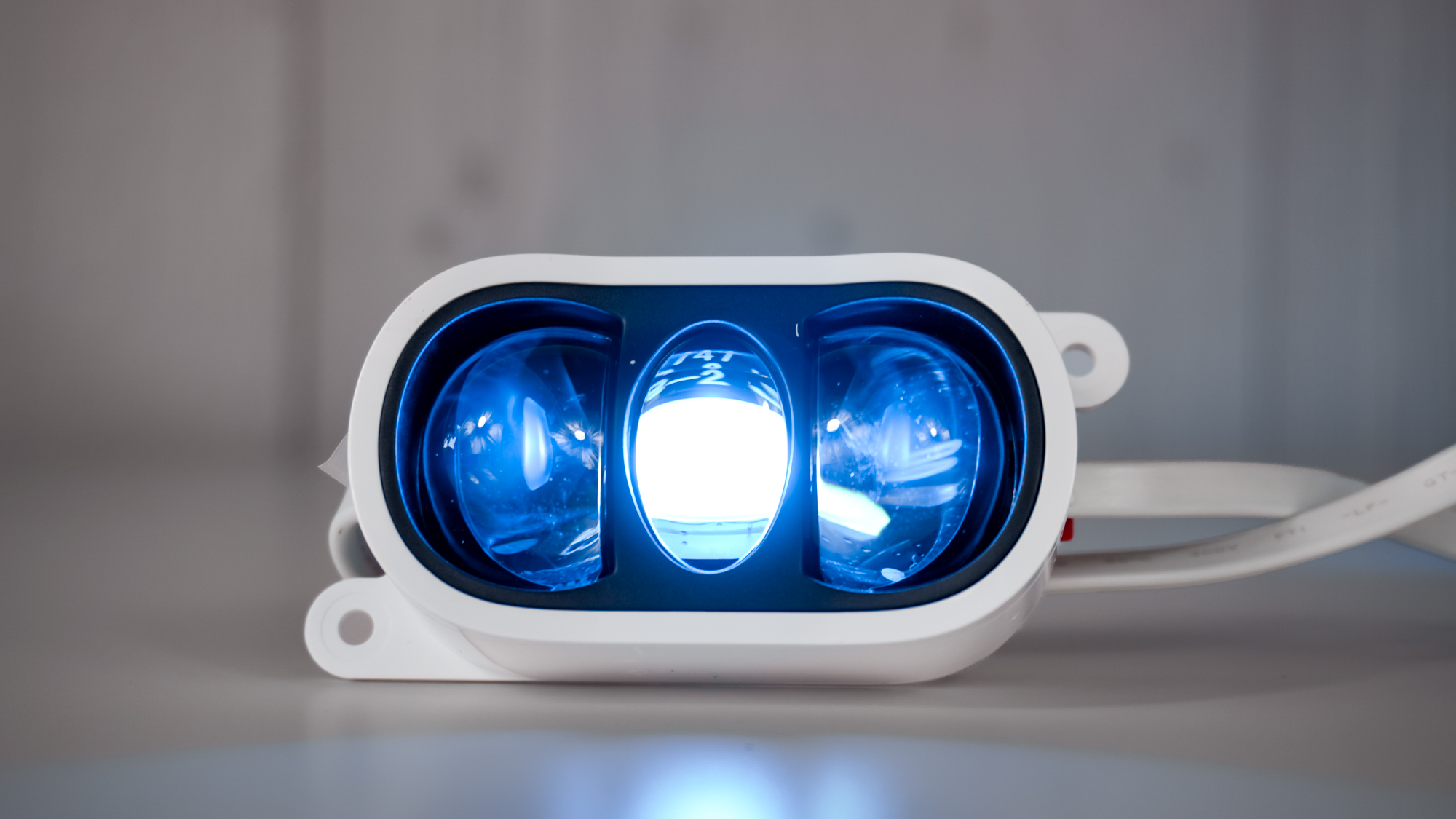 A closeup shot showing one of the fixtures that make up Govee&#039;s Prism permanent outdoor lights