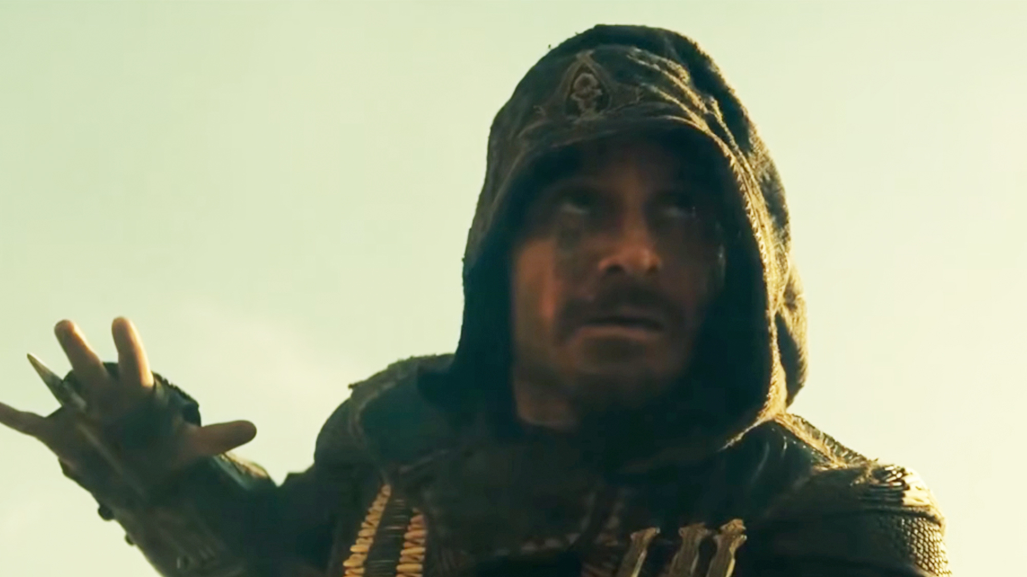 Michael Fassbender in a hood in Assassin's Creed