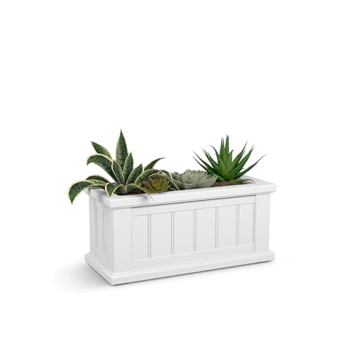 Mayne Cape Cod 24x11-Inch Square Planter &amp;ndash; Self-Watering, Weather-Resistant Planter for Flowers &amp;ndash; Durable Outdoor Design for Patio, Porch, or Entryway, White