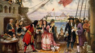 Ferris painting of William Kidd onboard his pirate ship with women around him
