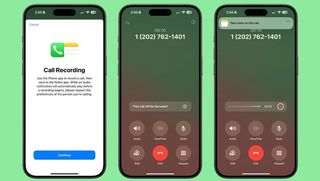 Screens showing call recording on iOS 18.1