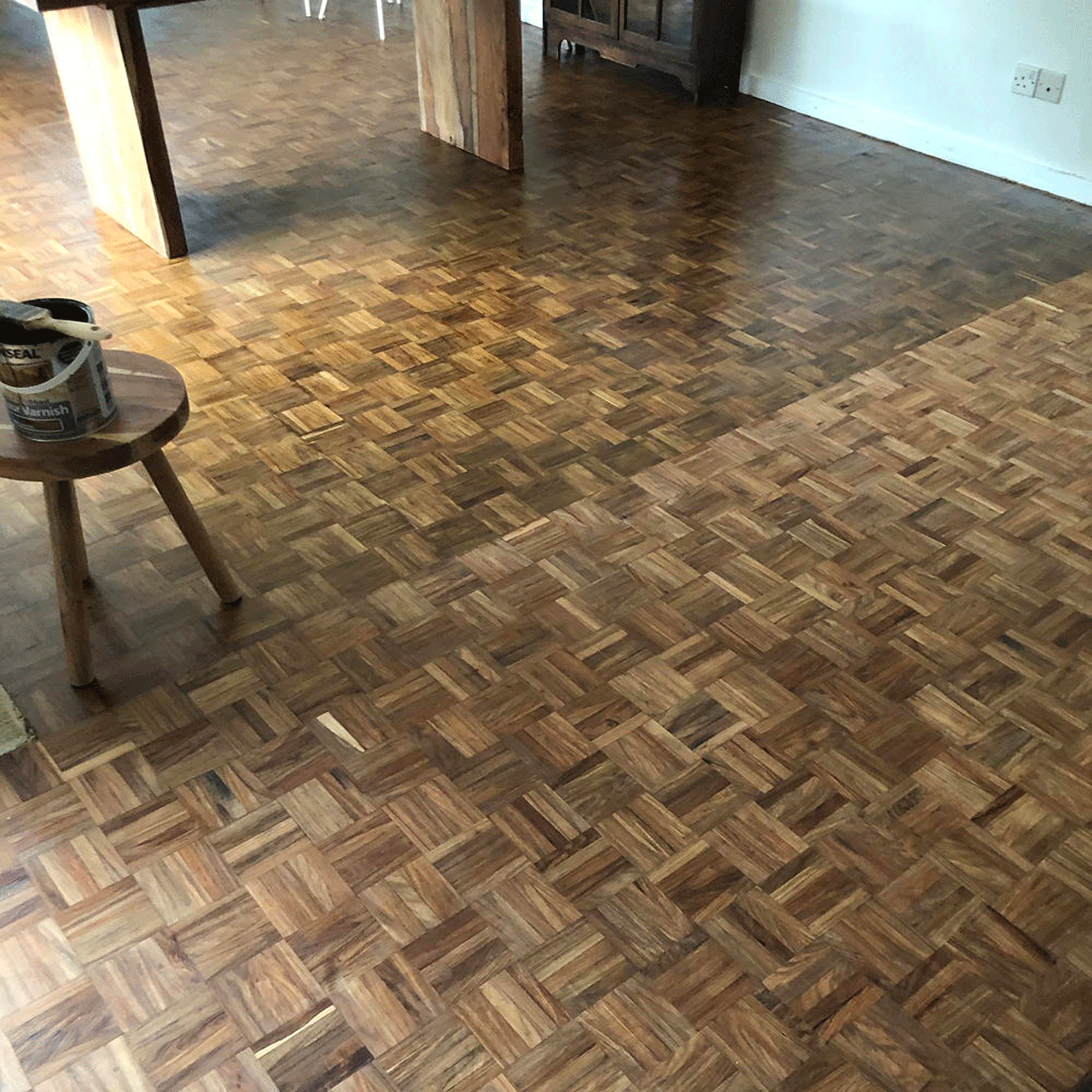 Wooden parquet flooring in living room