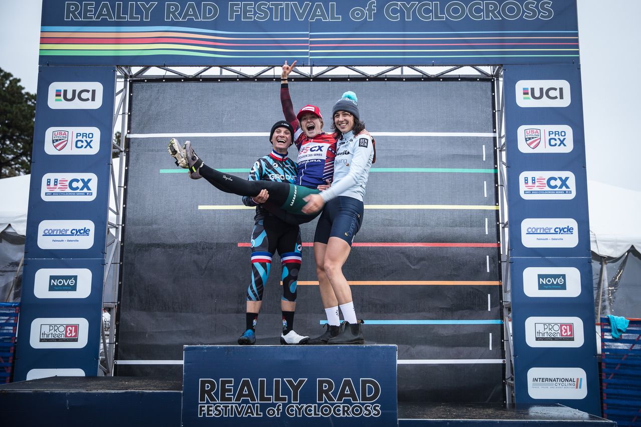 After eight events, Maghalie Rochette (centre) claimed title for 2023 US Cyclocross Series