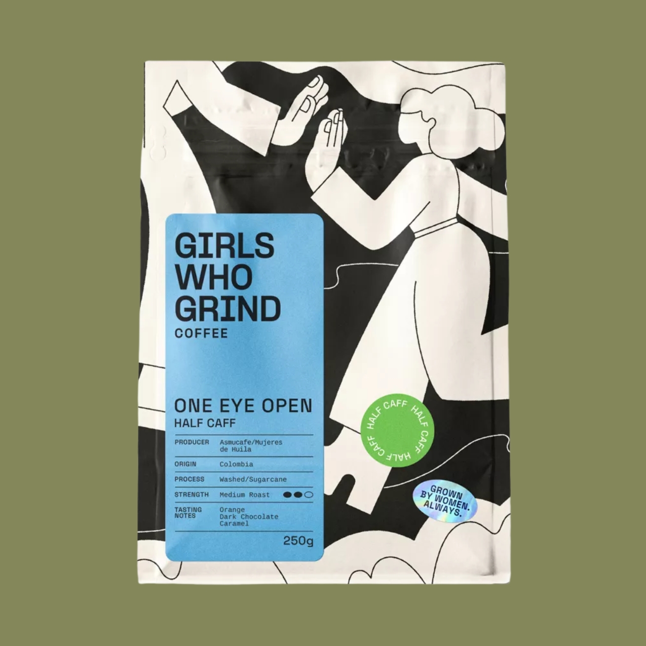 GIRLS WHO GRIND COFFEE, One Eye Half Whole Bean Coffee