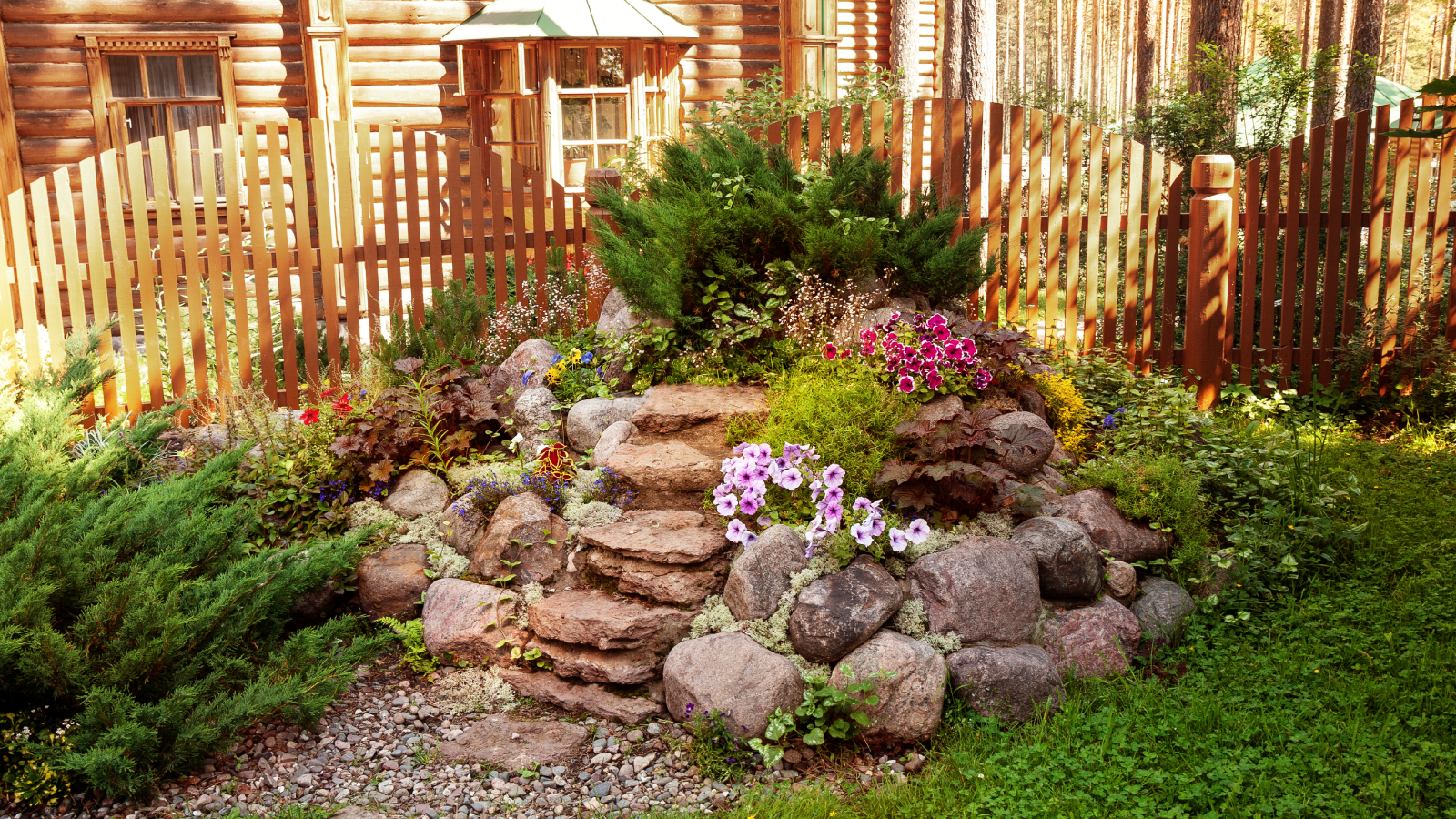 Small rock garden in backyard