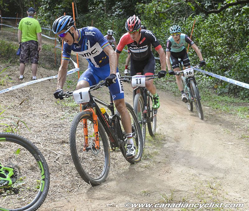 Julien Absalon (BMC Mountainbike Racing Team) just before he goes into the pits at the end of lap 1