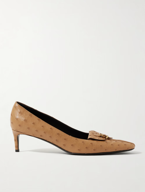 Celia Pocket Buckled Ostrich Pumps
