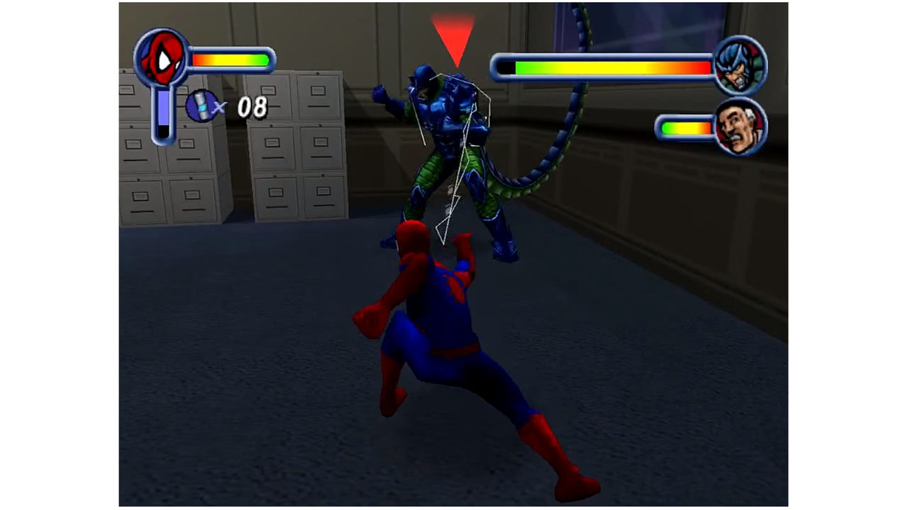 Spider-Man blasts the Lizard with his web shooters the classic PS1 game