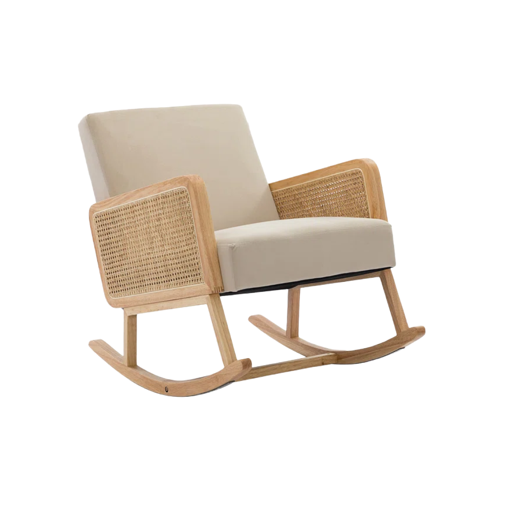 Annehild Rocking Upholstery Accent Chair with Rattan Arms