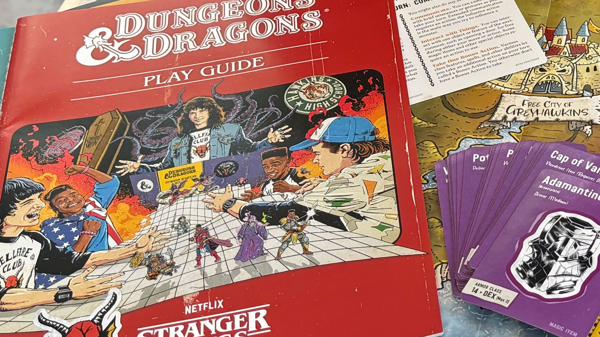 Dungeons &amp;amp; Dragons Welcome to the Hellfire Club play guide and cards laid out on a map