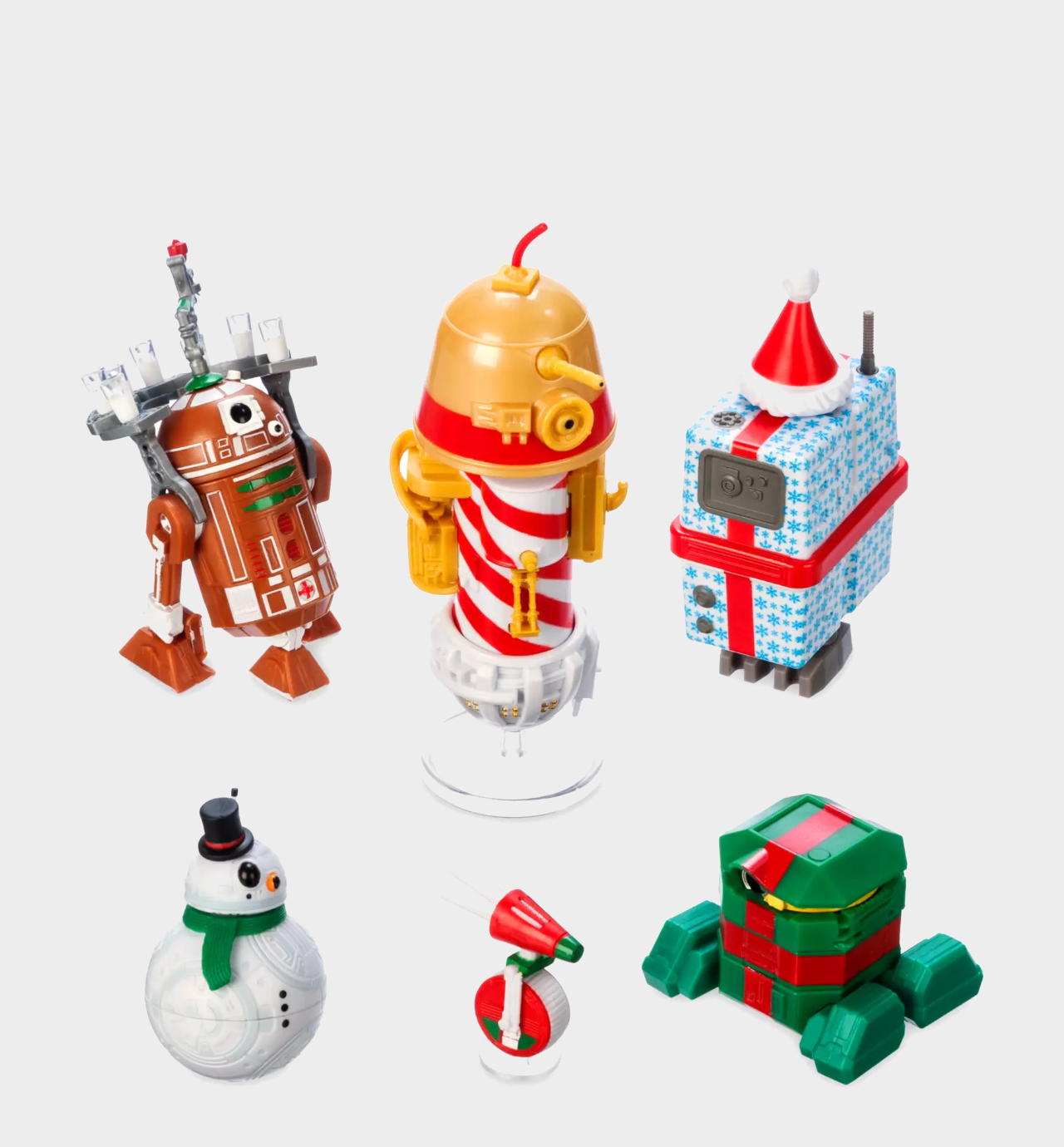 Disney Star Wars festive droids on a plain background