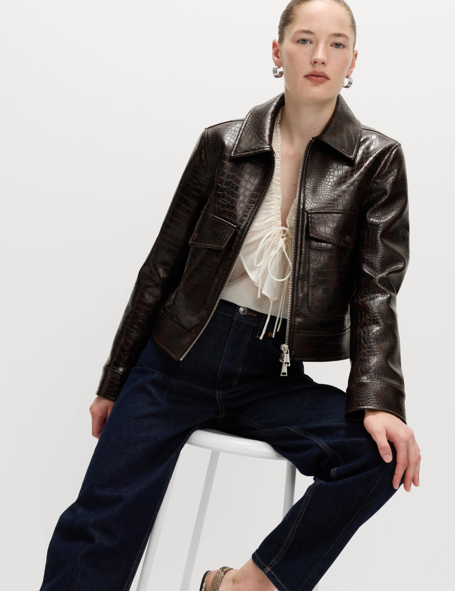 Faux Leather Croc Harrington Jacket