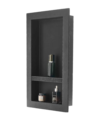 Vevor Shower Niche, 40.6 X 71.1 X 10.2 Cm Recessed Wall Niche With Movable Divider Shelf, Modern Soap &amp;amp; Shampoo Storage Organizer,square Corners,sealed Waterproof Design,black for Bathroom