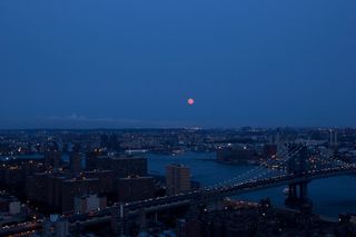Supermoon of July 12, 2014, Over the Manhattan Bridge in NYC
