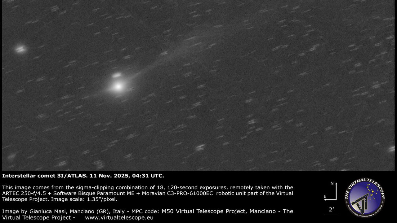 Interstellar comet 3I/ATLAS's tail is still growing, new image shows