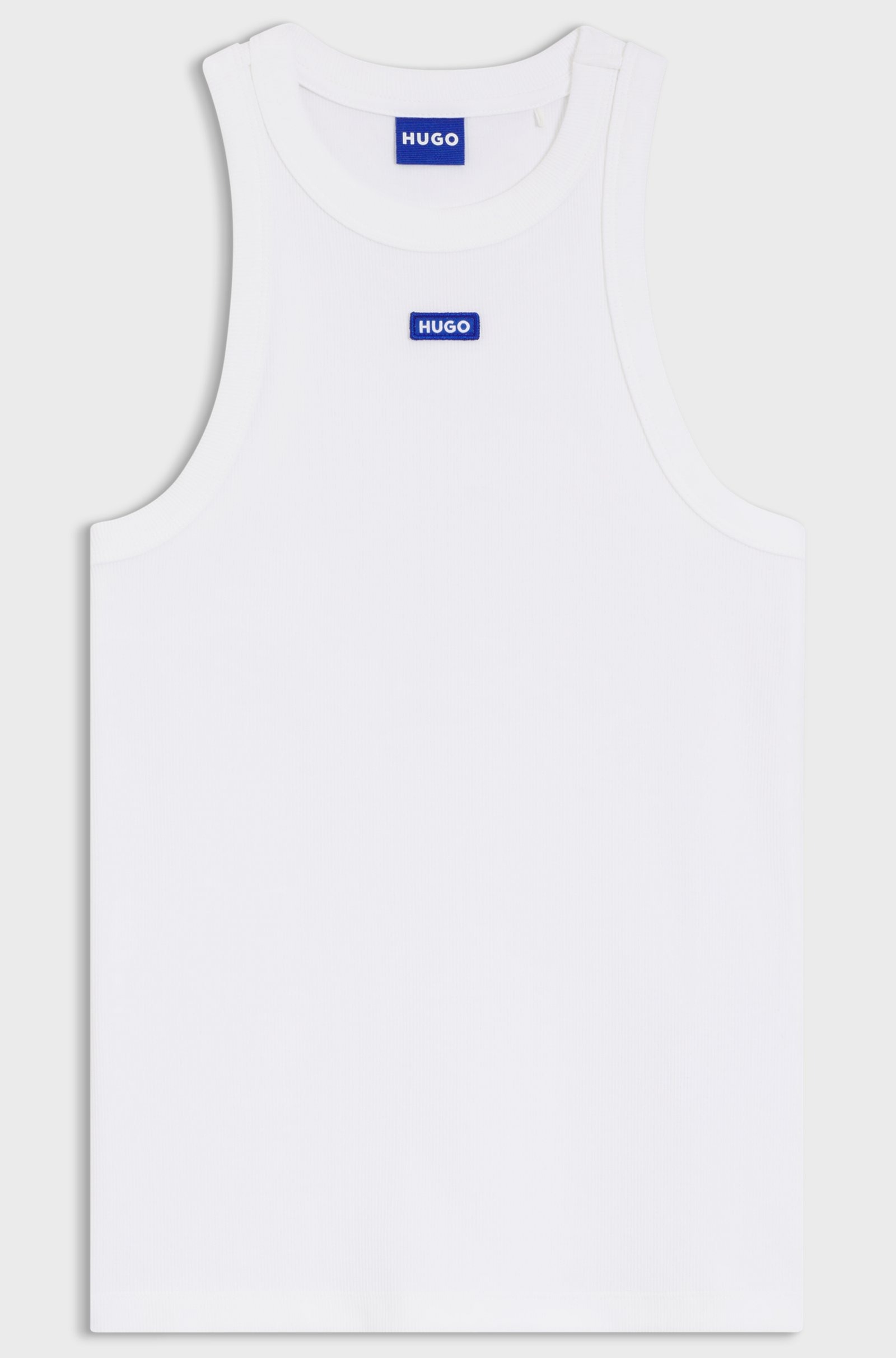 Stretch-Cotton Tank Top With Blue Logo Label