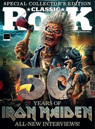 The cover of Classic Rock 337, featuring Iron Maiden's mascot Eddie wielding an exe