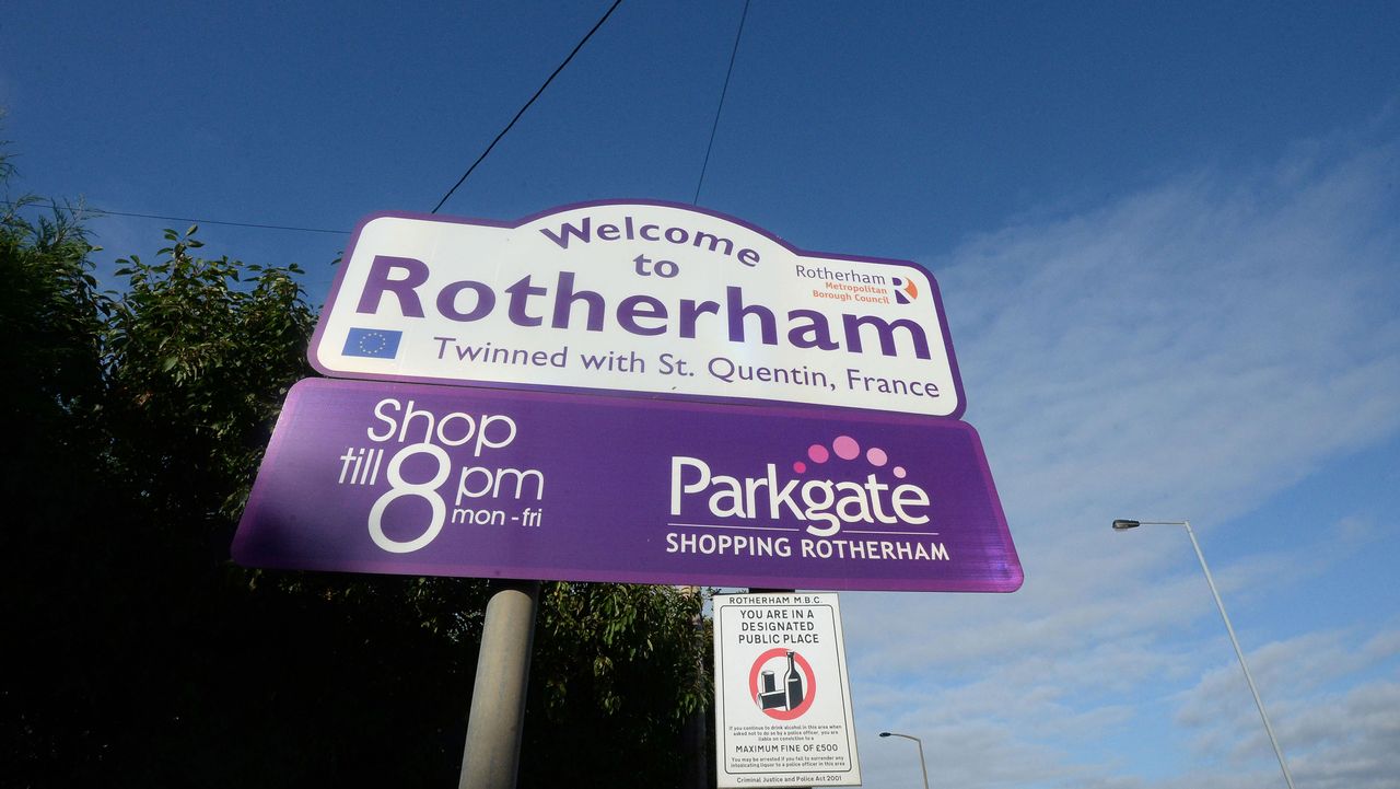 A sign at the entrance of the town