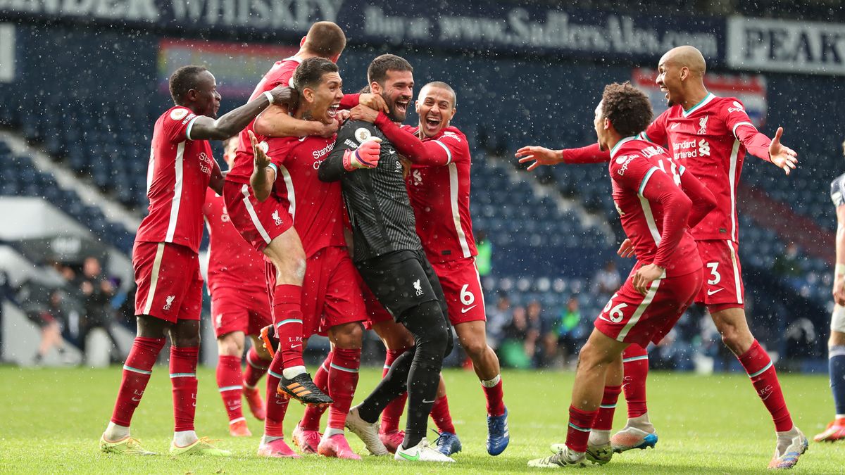 How to watch Liverpool in the Premier League - Liverpool celebrate Alisson Becker&#039;s goal against West Brom in the Premier League 2020/21