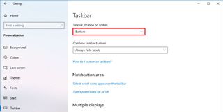 Windows 10 change taskbar location