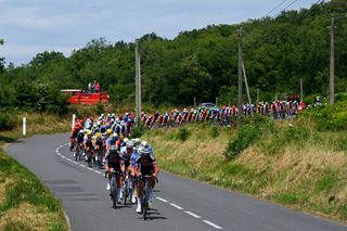 VILLENEUVESURLOT FRANCE JULY 11 Silvan Dillier of Switzerland and Team Alpecin Deceuninck leads the peloton during the 111th Tour de France 2024 Stage 12 a 2036km stage from Aurillac to VilleneuvesurLot UCIWT on July 11 2024 in VilleneuvesurLot France Photo by Dario BelingheriGetty Images