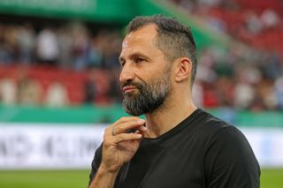 Chief of Sport Hasan Salihamidzic of Bayern Muenchen looks on prior to the DFB Cup first round match between FC Viktoria Köln and FC Bayern München at RheinEnergieStadion on August 31, 2022 in Cologne, Germany.