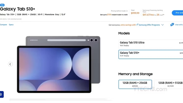 A pre-order page for the Galaxy Tab S10 Plus