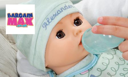 Bargain max logo top left with a close up shot of a baby doll being fed