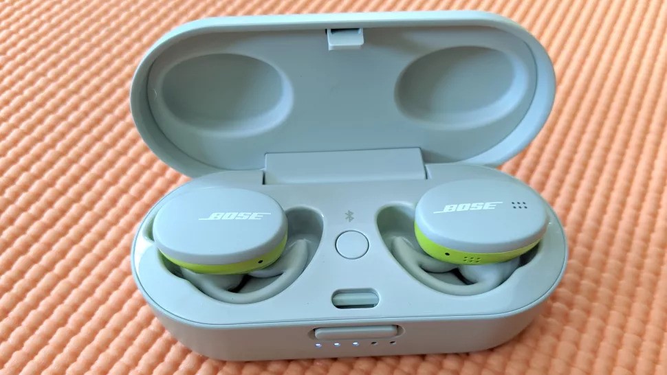 The Bose Sport Earbuds placed on a Yoga mat