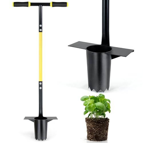 Jardineer Bulb Planter Tool Long Handle, Heavy Duty Stainless Steel Garden Transplanter With Ergonomic Handle, Ideal for Planting Bulbs, Seedlings, Flowers &amp;amp; Vegetables, Durable Gardening Hand Tool