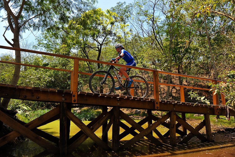 An athlete competes in the International Mountain Bike Challenge at the Deodoro Sports Complex