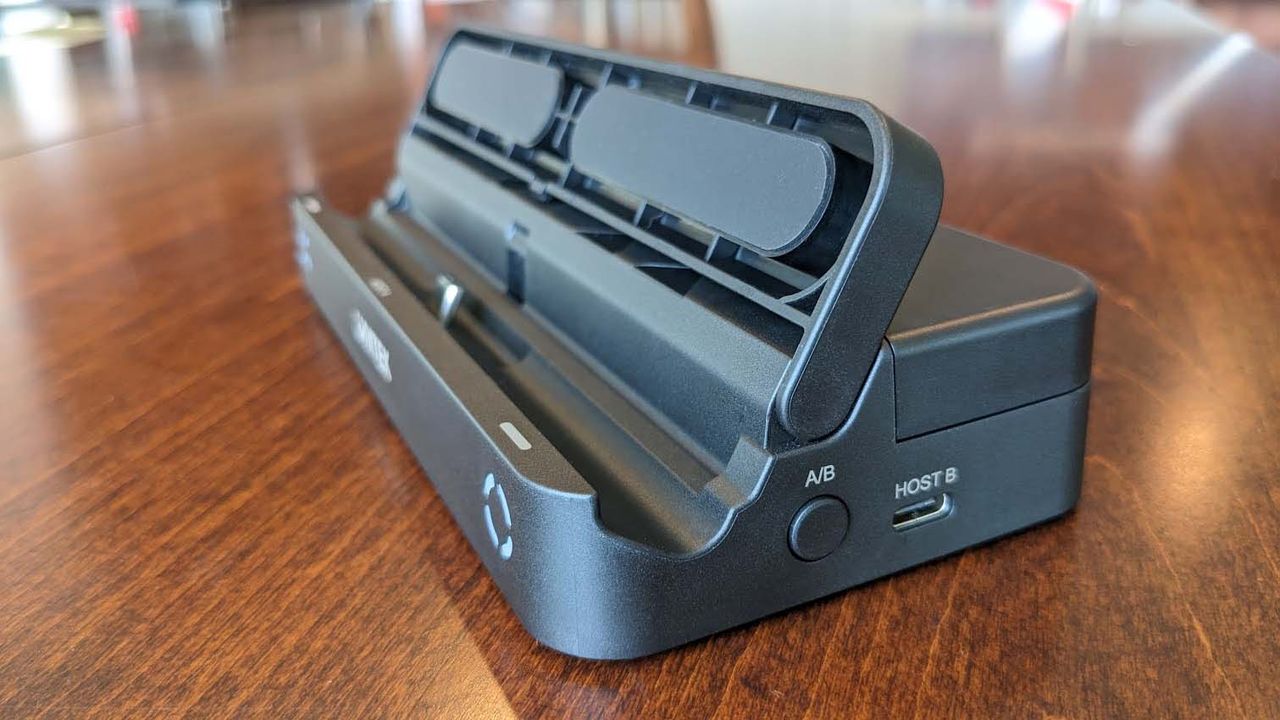 Unitek Multi-Function Docking Station three-quarter turn, hinge up.