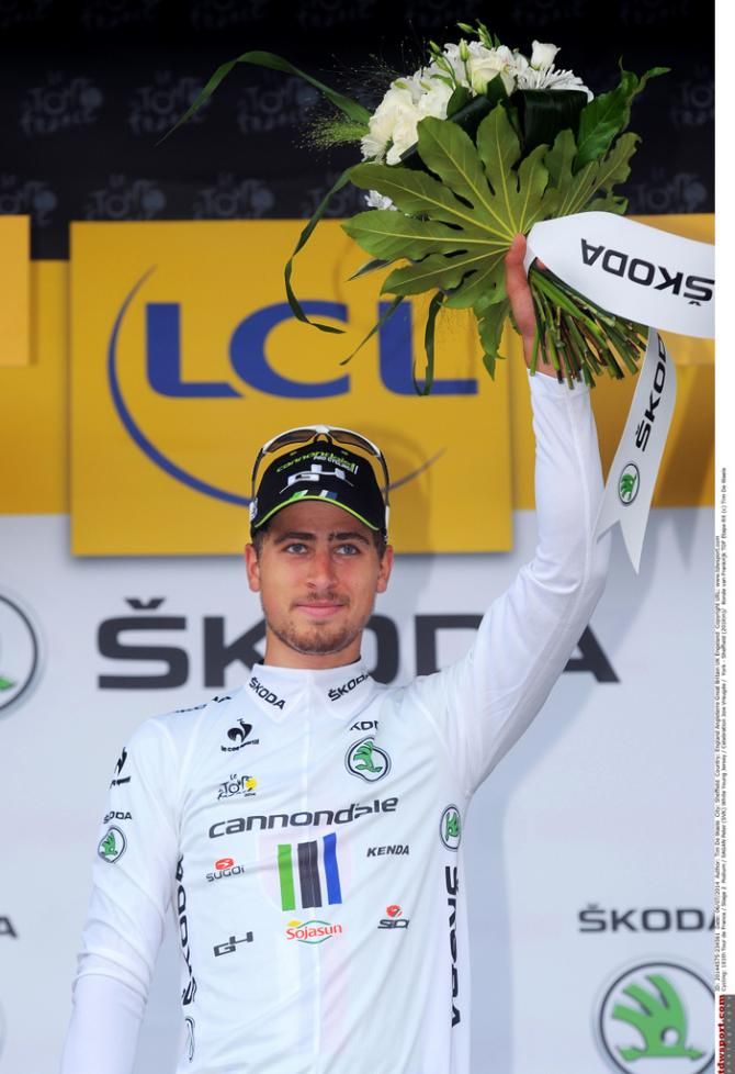Peter Sagan (Cannondale) in the best young riders jersey