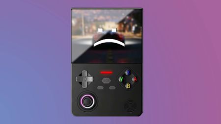 "New" GUSGU H7 handheld in black with sad face over screen.