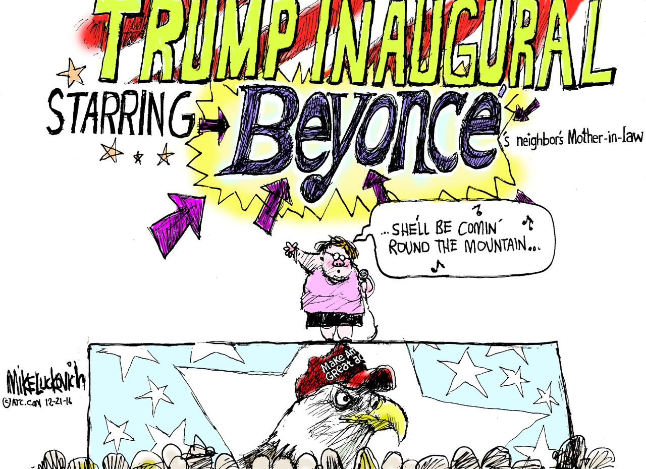 Political cartoon U.S. Trump Inauguration performer