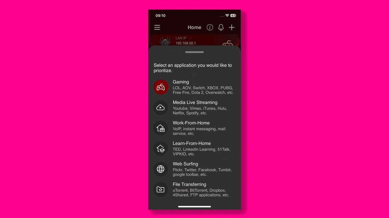 A screenshot of the Asus ROG Rapture GT-BE98's mobile app interface