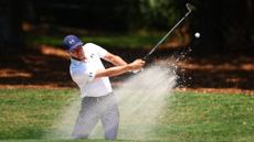 Jordan Spieth hits out of a bunker on the first hole during the second round of the RBC Heritage at Harbour Town Golf Links on April 19, 2024
