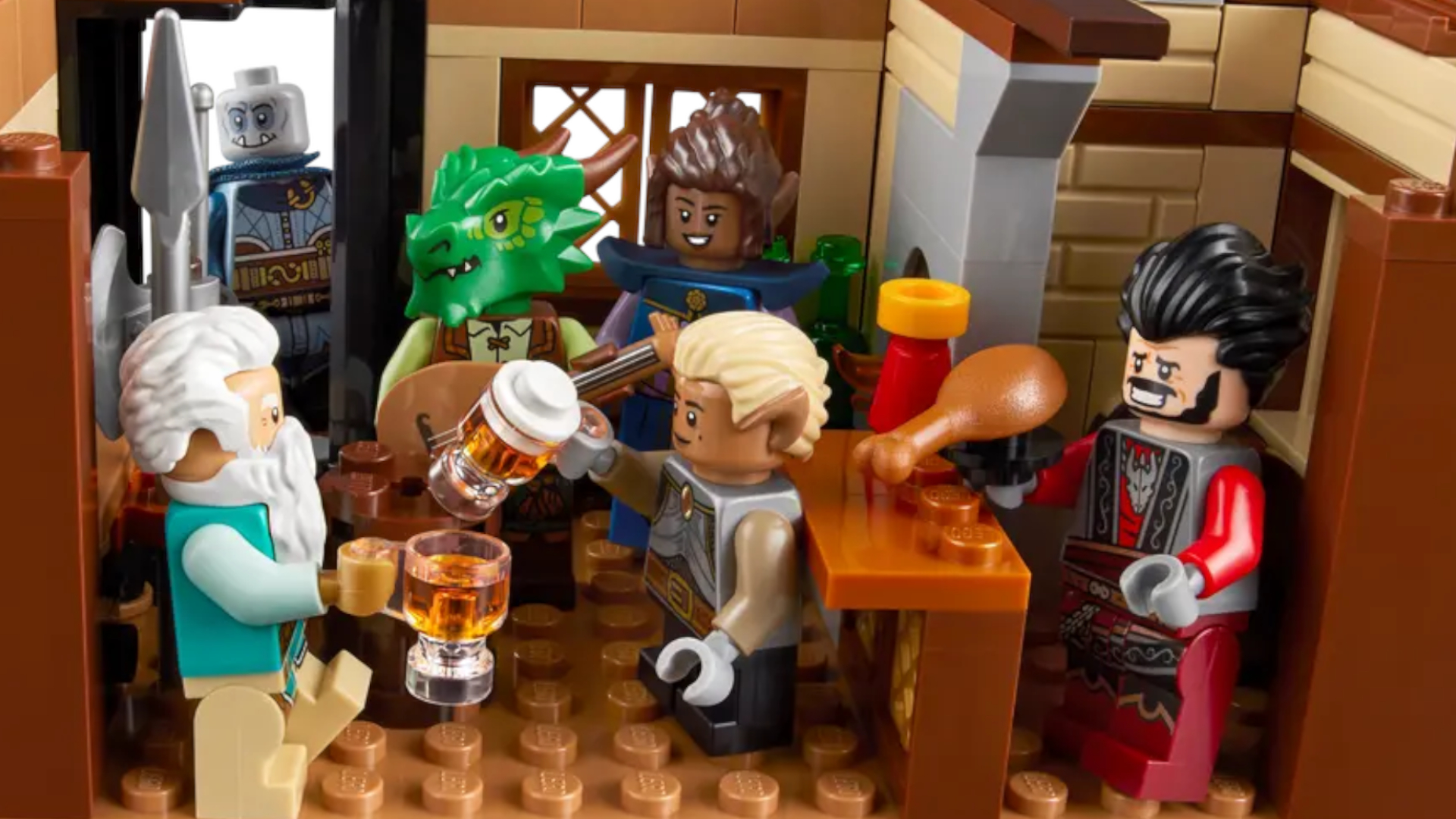 Lego minifigures in the tavern section of the set