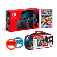 Nintendo Switch + Super Mario Kart 8 Deluxe Game + Red and Blue Joy-Con Wheel + Travel Case: $541.19
