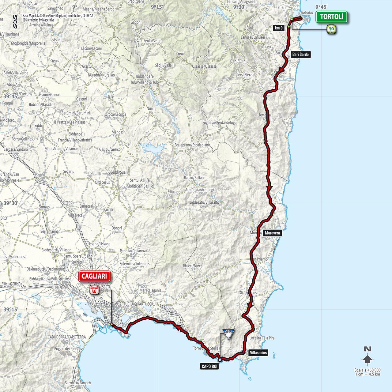 Map of stage 3 of the 2017 Giro d'Italia.