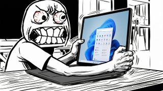 Rage face meme grabbing Surface Laptop with Start menu