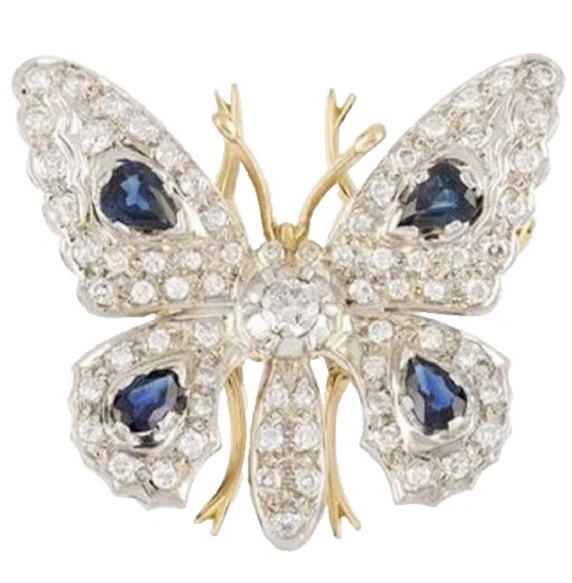 Bridal Antique Jewels&amp;mdash;Ebay, 1.65ct Natural round Diamond 14k solid yellow gold sapphire Butterfly brooch pin