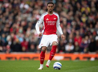 LONDON, ENGLAND - MARCH 16: Magalhaes Gabriel of Arsenal during the Premier League match between Arsenal FC and Chelsea FC at Emirates Stadium on March 16, 2025 in London, England. (Photo by Visionhaus/Getty Images)