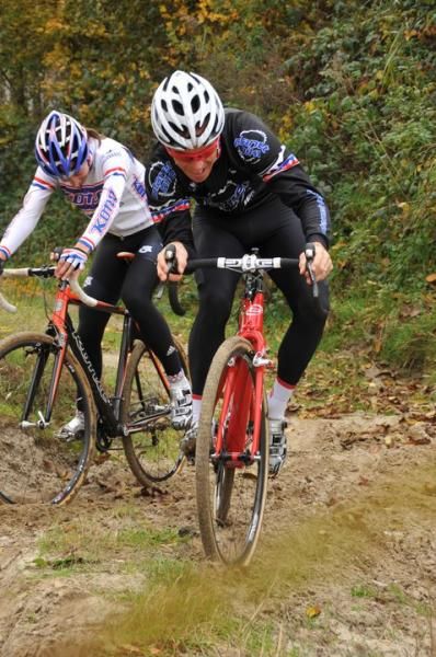 Helen Wyman and Jonathan Page on their local Belgian 'cross training circuit.