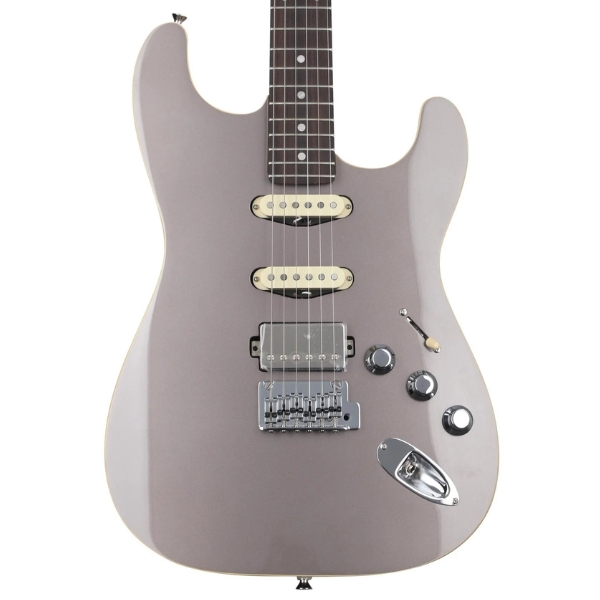 Body shot of a grey Fender Aerodyne Special Strat