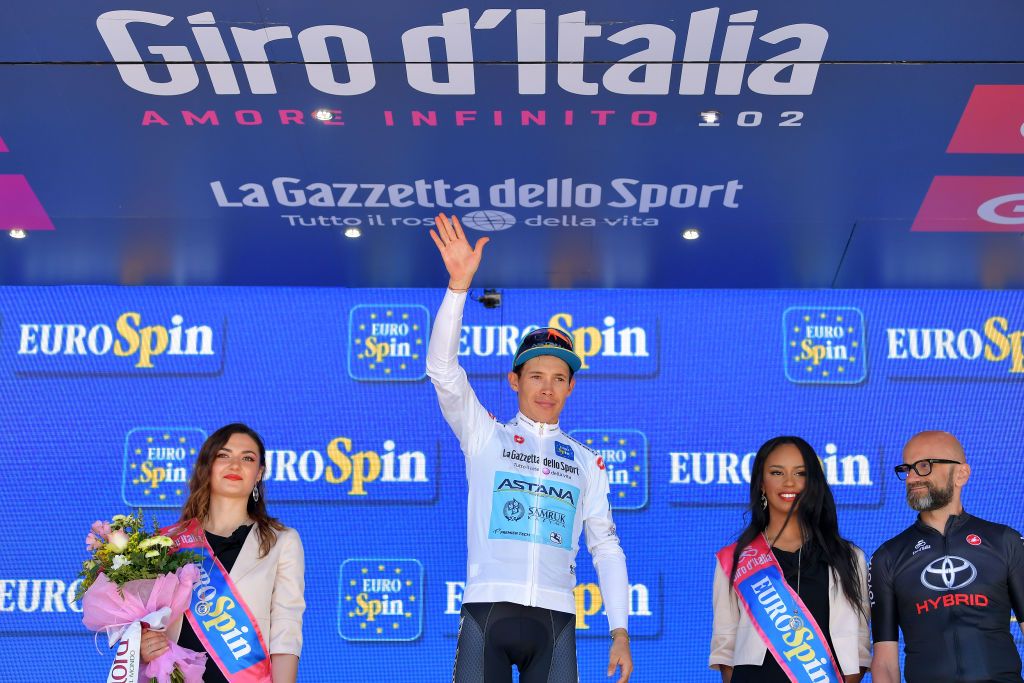 Miguel Angel Lopez (Astana) on the podium as best young rider