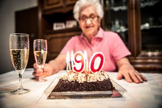 A woman celebrates her 90th birthday.