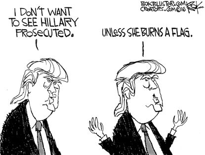 Political cartoon U.S. Donald Trump Hillary Clinton prosecution
