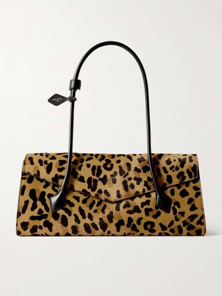 Le Teckel Flap Leather-Trimmed Leopard-Print Calf Hair Shoulder Bag